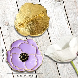 Purple Poppy Flower Brooch - Memorial Day Veterans Day Armistice Day Pins - Remembrance Jewelry Gift Flower Pin for Women Mom Stepmother Grandma