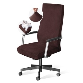 H.VERSAILTEX Velvet Home Office Chair Covers Stretchable Computer Desk Chair Covers Mid - High Back Universal Executive Boss Chair Covers Gaming Chair Cover Removable Machine Washable, Chocolate