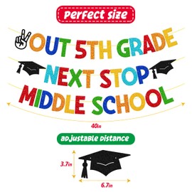 Out 5th Grade Next Stop Middle School Banner 5th Grad Graduation Banner for Kids Boy Girl Elementary School Fifth Grad Congrats Grad Class of 2025 Party Supplies