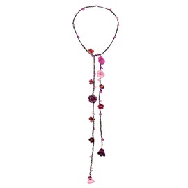 AeraVida Chic Multi Pink Daisy Floral Mix Stone Genuine Leather Lariat Wrap Necklace | Lariat Necklace | Floral Wrap Necklace | Leather Wrap Necklace