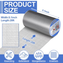 CroBlissful Extra Wide 5 inch x 20 ft Window Screen Tape Mesh Repair Strong Adhesive Waterproof Fiberglass Screen Repair Kit Patch for Window Door Tears Holes (Gray)