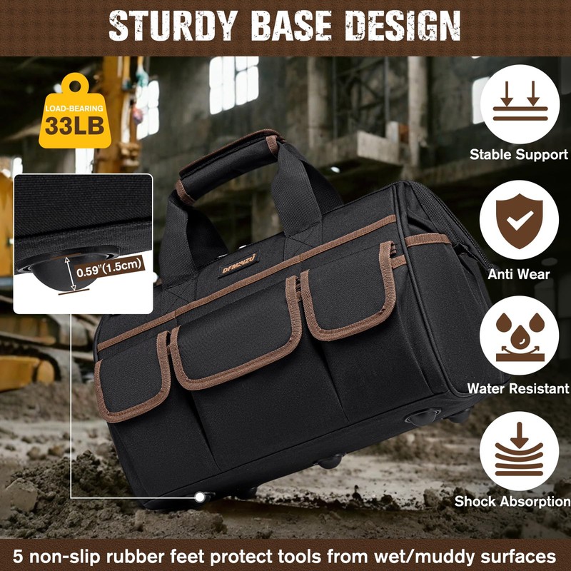 16.5-Inch Heavy Duty Tool Bags for Men, 34-Pockets Large Tool