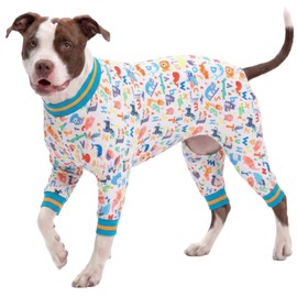 LovinPet Extra Large Dog Onesie for Surgery Male - Undershirt for Dog Hoodies, Lightweight Stretchy Flannel Fabric, White Noah's Ark Alphabet Print, Big Dog Jammies,Uv Protection, Easy to Wear,3XL