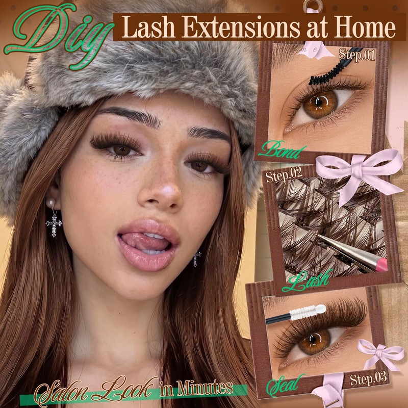 Brown Lash Clusters Kit 50D Natural Dark Brown Eyelash Clusters