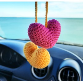 Hearts Crochet Handmade Car Rearview Mirror Hanging Ornament Car Interior Accessories
