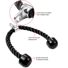 AWEFRANK Deluxe Tricep Rope Gym Rope Pull Down Cable Attachment, 31.5 Inch Rope Length, Easy to Grip & Non-Slip LAT Pulldown Attachments Workout Exercise Rope (Black)