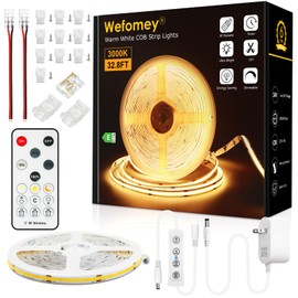 COB LED Strip Light Warm White 3000K, 32.8ft Dimmable Bright 24V Led Tape Light with RF Remote, Indoor COB Led Lights for Bedroom Kitchen Under Cabinet DIY Lighting, 1 Rolls of 32.8ft