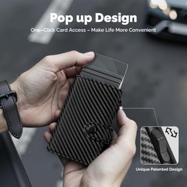 YESIIW Wallets for Men UK RFID Blocking Leather Minimalist Smart Pop Up Trifold Card Holder Wallet with 9 Cards, 2 ID Window, Credit Card Holder with Zipper Coin Pocket,(Carbon Fiber)