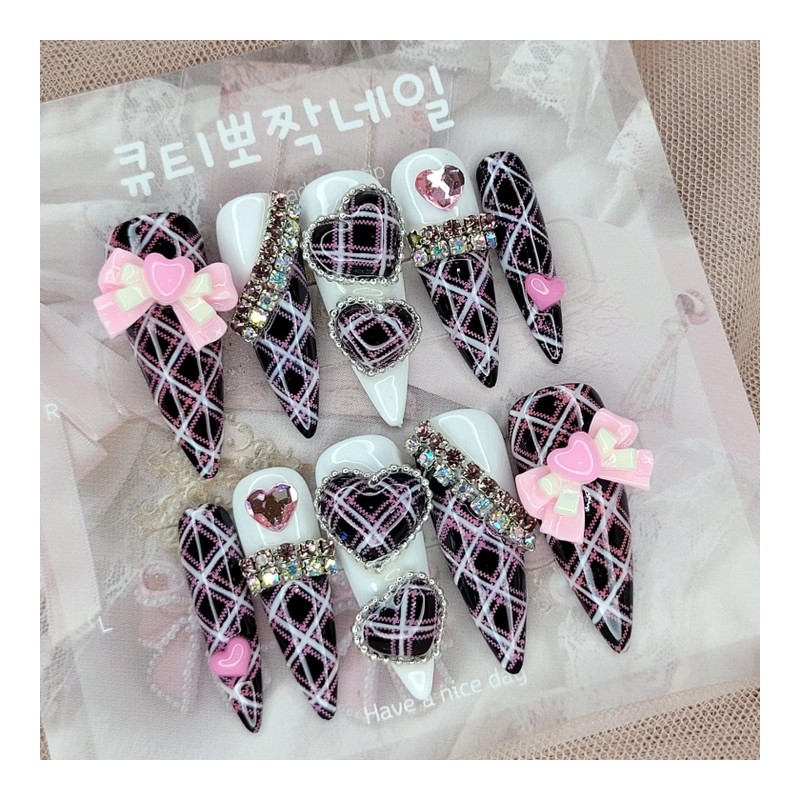Black Gyaru Cosplay Handmade Nail Tips - Square S /