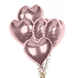 Pack of 5 Rose Gold Heart Balloons, 18 Inches Heart Shape Foil Balloons, Heart Balloons Helium for Valentines Engagement Bridal Shower Graduation Wedding Anniversary Birthday Party Decorations