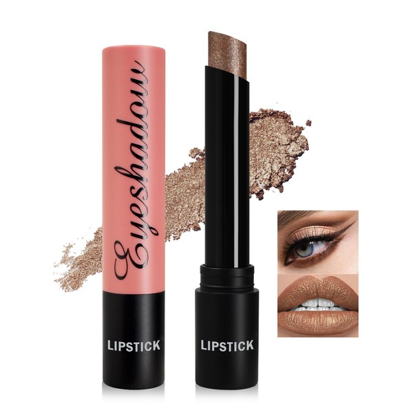 Bronze Shimmer Lipstick Eyeshadow Stick, Cream Smooth Lip Tint Gloss