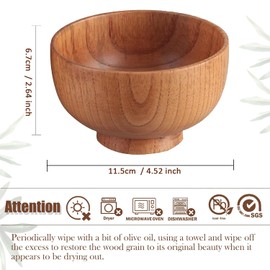 Originalidad Handmade Wood Bowls, Jujube Wooden Japanese Bowls for Rice, Soup, Dip, Salad, Tea, Decoration 4 Sets (4 Bowls 4.6 IN)