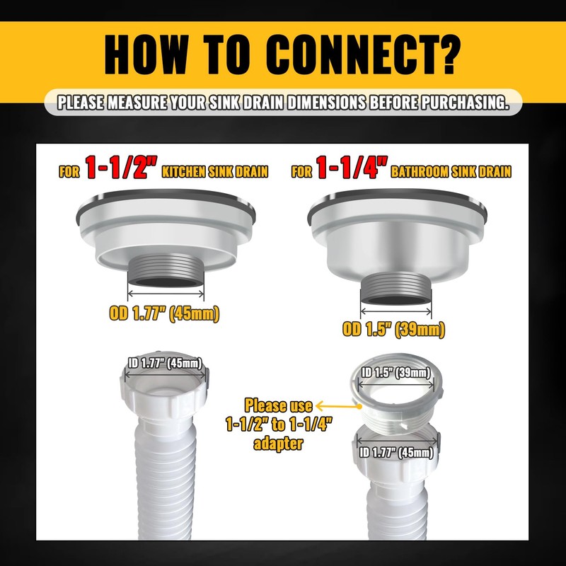 VIVIDA 1-1/2" Sink Drain Pipe Kit, Flexible Drain Pipe P