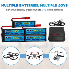 AMZZN 5PCS 3.7V 680mAh 1S Lipo Battery with JST Plug and 5-in-1 Charger for UDI U817 U818A V959 V222 V929 S032 RC Drone, Four Axis Aircraft Battery Accessories