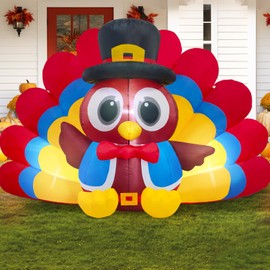 Danxilu 6 FT Thanksgiving Inflatables Outdoor Decorations, Inflatable Turkey with Colorful Big Tail & Pilgrim Hat Built-in LED Lights Blow up Yard Decoration for Garden Lawn Fall Holiday Decor