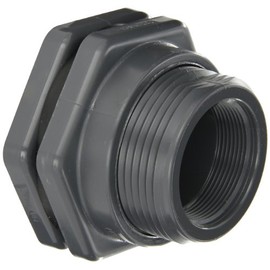 Hayward BFAS1020TES Series BFAS Short Pattern Bulkhead Fitting, Threaded x Threaded End, PVC with EPDM Seals, 2" Size