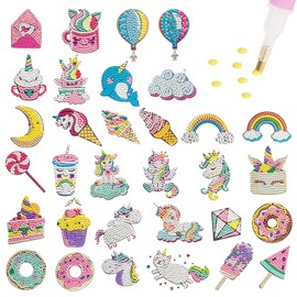 AUAUY Diamond Painting Stickers Kits for Kids, Arts and Crafts for Girls Boys, Easy to DIY Creative Diamond Mosaic Sticker Craft by Numbers Kits for Kids and Adult Beginners (32PCS Unicorn)
