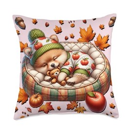 Cute Pomeranian Stuff for Girls Pink Fall Autumn Aesthetic Throw Pillow