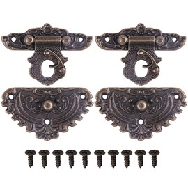 GTHER 2PCS Antique Vintage Latch Hasp, Vintage Buckle Decorative Hasp Hardware Bronze with Screws for Wooden Box Case Drawer Cabinet, 55x48mm