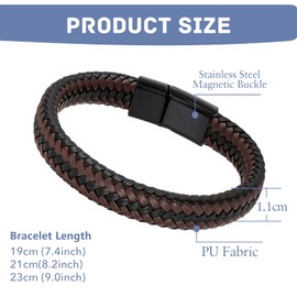GUSXPPD Braided Men's Bracelet, 19/21/23 cm, Men's Leather Bracelet, Braided Leather Cuff Bracelet with Magnetic Closure, Bracelet for Men, Husband, Boyfriend, Leather, No Gemstone