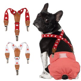 Pet Soft Dog Suspenders 2 Pieces Female Dog Diaper Suspenders for Dogs Diaper Keeper Suspender for Dog Skirt, Dog Dress (Cute Hearts, XS/S)