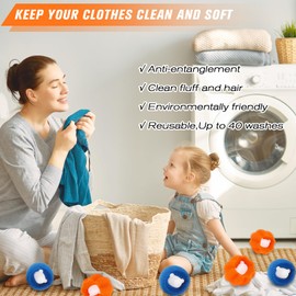 Pet Hair Remover Washing Machine, Pack of 8 Pet Hair Washing Machine, Reusable Lint Balls Washing Machine, Lint Filter for Removing Pet Hair, Dog Hair, Cat Hair (Blue + Orange)