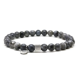 Nato Cuff - 925 Sterling Silver Bracelet - Larvikite Beads Semi-Precious Stones - Men's and Women's Jewellery Handmade in France, Sterling Silver, Labradorite