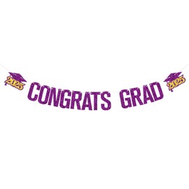 Congrats Grad Banner, Congrats Class of 2025 Graduation Decorations, Congratulations Graduate Banner, 2025 Congrats Grad Party Decorations, Purple Glitter