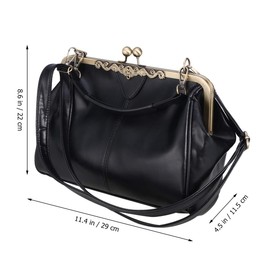 TENDYCOCO Shoulder bag Kiss Lock shoulder bag PU leather handbag closure for women, black