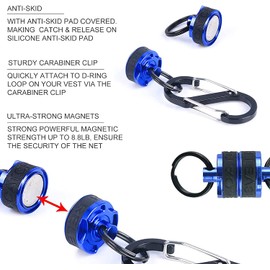 Maxcatch Magnetic Fly Fishing Net Release Holder with Carabiner Clip and Lanyard(Green+Retractable Coil, 2 Pack)