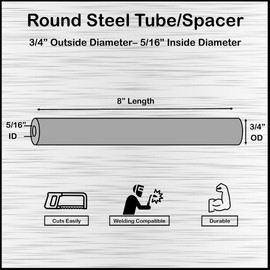 3/4" OD x 5/16" ID 8" Long (2 pack) MetalSpacersOnline Round Steel Tube/Spacer Seamless Straight Pipe Tubing for DIY