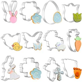 Pack of 12 Easter Cookie Cutters, Cookie Cutter Set for Children, Easter Bunny Egg Carrot Cookie Cutter, Perfect for Crafts & Baking, Ideal Easter Gifts for Children