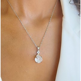 Raw clear quartz Crystal Pendant Chain and Clear Quartz Necklace, Birthstone Gift for her, Mothers day, Christmas, Anniversary, Birthday Gift, Uniquelan Jewelry (Clear Quartz, white-gold)