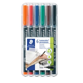 STAEDTLER permanenter Universalstift Lumocolor, wisch- und wasserfest, sekundenschnell trocken, nachfüllbar, F-Spitze - Linienbreite 0,6 mm, 6 Marker in sortierten Farben, 318 WP6