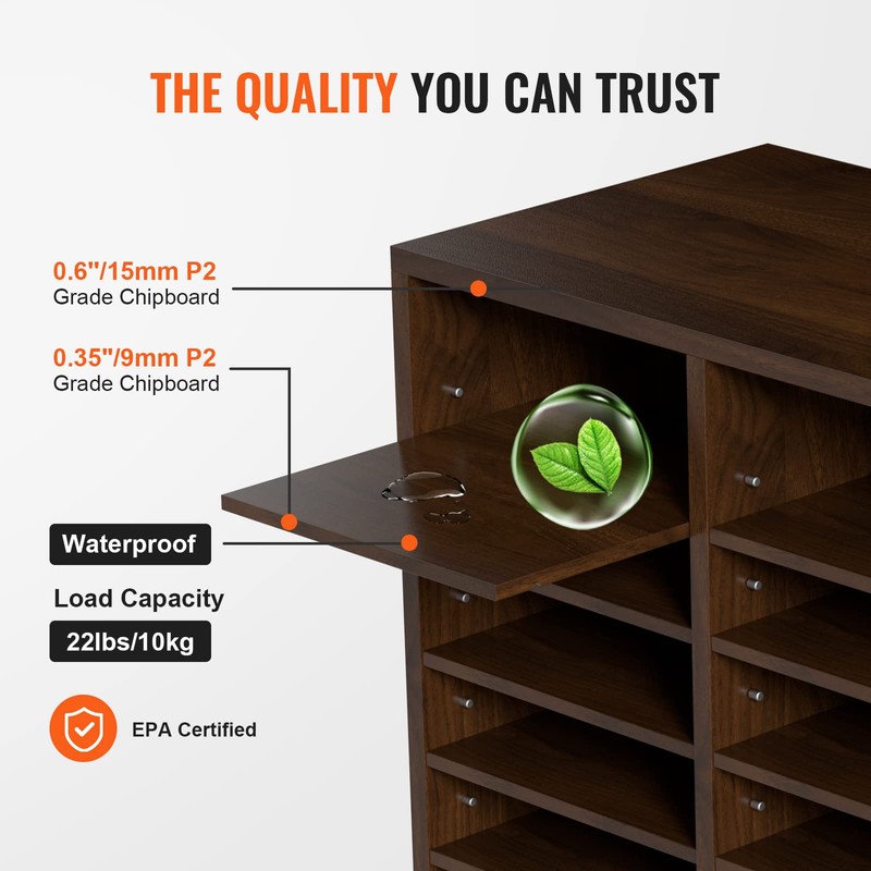 VEVOR 24-Compartment Office Mailbox, Adjustable Shelves, Wood Literature Sorter 29x12x24.4