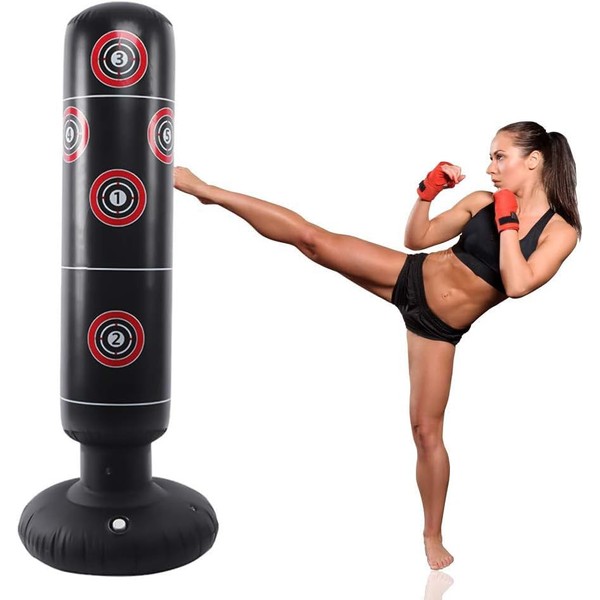Freestanding Punching Bag with Stand - Heavy Boxing Bag for Adults- 63" Men Standing Stand Kickboxing Bag Inflatable for Training MMA Muay Thai Fitness