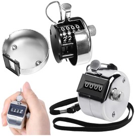Othmro 2Pcs Metal Hand Tally Counter Clicker, Counter Clicker with Metal Finger Ring, 4 Digital Click Counter for Sport, Row, Golf, Lab and Knitting with Nylon Lanyard, Silver