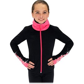 ChloeNoel JS883P Contract Elite Polartec Spiral Fleece Figure Skating Jacket with Crystals(Black/Neon Coral,CXL/AXS)