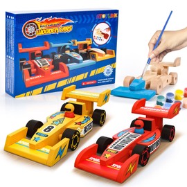 Atoylink Set of 3 Racing Car Construction Kit, Children's Wooden Car Craft Set, Children's Car for Painting and Crafts, Wooden Craft Set, Creative Toy, Gift for Children, Boys 5 6 7 8 9 10 Years
