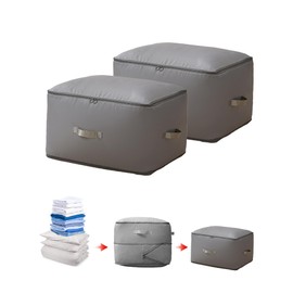 TINGSING 2 Pack Ultra Space Saving Self Compression Organizer, Compression Storage Bag for Comforters, Clothes, Blankets, Heavy Duty Moving Organizer Bags, Compression Packing Cubes for Travel,Grey