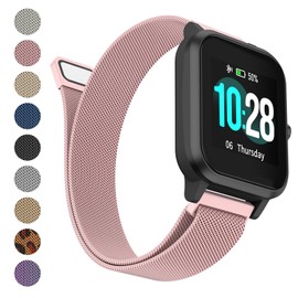 Amzpas Veryfitpro ID205L watch strap 19 mm metal for Yamay Fitness, GRV, Willful, Popglory, Blackview, Umidigi, ID205S ID205G ID215G ID216 SW020 SW023 WF021 WF025 Uwatch3 (Pink)