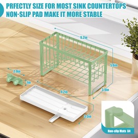 Taugast Sponge Holder for Kitchen Sink with Flexible Sink Caddy Smiley Face,2 Tier Kitchen Sink Organizer Countertop and Storage Essentials,Soap Dispenser Organize,Home Decor Accessories-Green