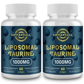 lipmaxmall Liposomal Taurine Supplement 1000mg, High Absorption Amino Acid for Heart, Nerve, Brain, Visual (60 Softgels - 2 Pack)