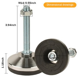 MUHOUZHINANG Heavy Duty Leveling Screw Leg,Leg Leveler 3.14" Dia Base,Adjustable Leveling feet M14Thread, 1700 Lb Capacity,Capacity for Workbench, Machine, Cabinet, (D80xM14x100,2 Pcs,Black)