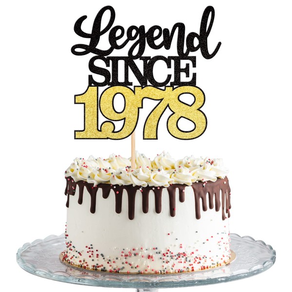 1 decoración para tartas de leyenda desde 1978 con purpurina de cuarenta y cinco felices cumpleaños 45 para decoración de pasteles de 45 años para 45 cumpleaños, boda, aniversario, fiesta, suministros de decoración
