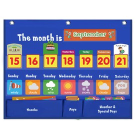 Weekly Calendar with Weather Pocket Chart Elementary for Classroom Home,98 Bright Cards Included,Learning Pocket Chart Calendar for Kids Toddlers