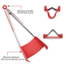 2 in 1 Non-Stick Silicone Kitchen Spatula Tong. Multi Purpose Food Cooking & Serving Utensil with Heavy Duty Stainless Steel Frame. Heat Resistant, BPA Free & Dishwasher Safe Gadget. Size 12 INCH