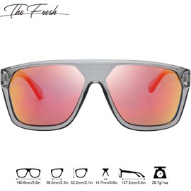 The Fresh Large Oversized Fashion Square Flat Top Sunglasses - Exquisite Packaging (6260JR03 Crystal grey, Red Mirror)