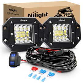 Nilight 2PCS 42W LED Flush Mount Light Pods Upgraded Spot Flood Combo Beam 12V 5Pin Rocker Switch Wiring Harness Kit-2 Leads, 2 Years Warranty (ZH044)