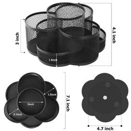 Organizador de Escritorio, Portalápices Multifuncional Giratorio de 360 Grados con 7 Compartimentos, Soporte para Bolígrafos de Malla, Organizador Oficina para Oficina, Escuela, Hogar (Negro)